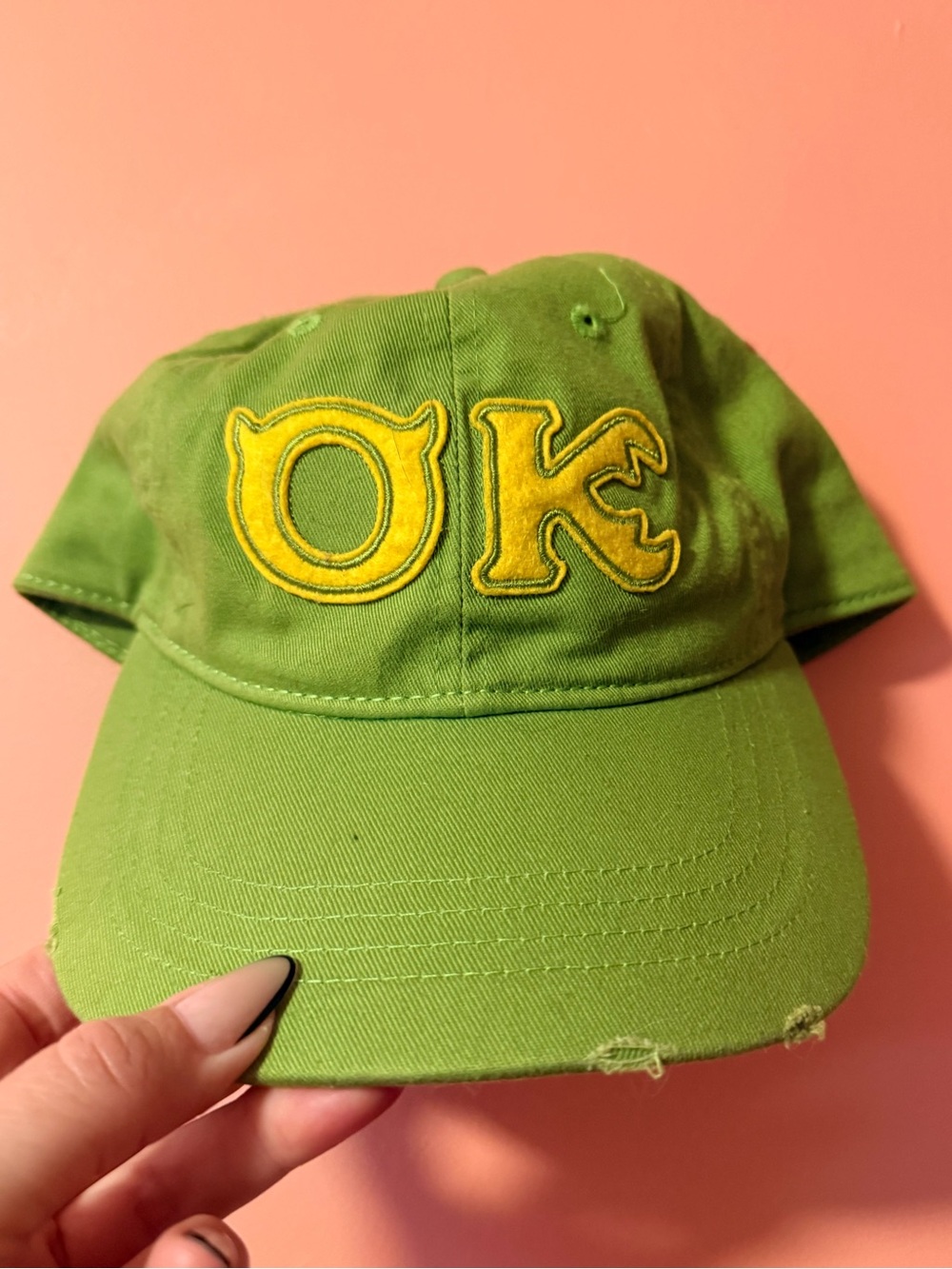 Disney Monsters University Green 'OK' Embroidered Baseball Cap